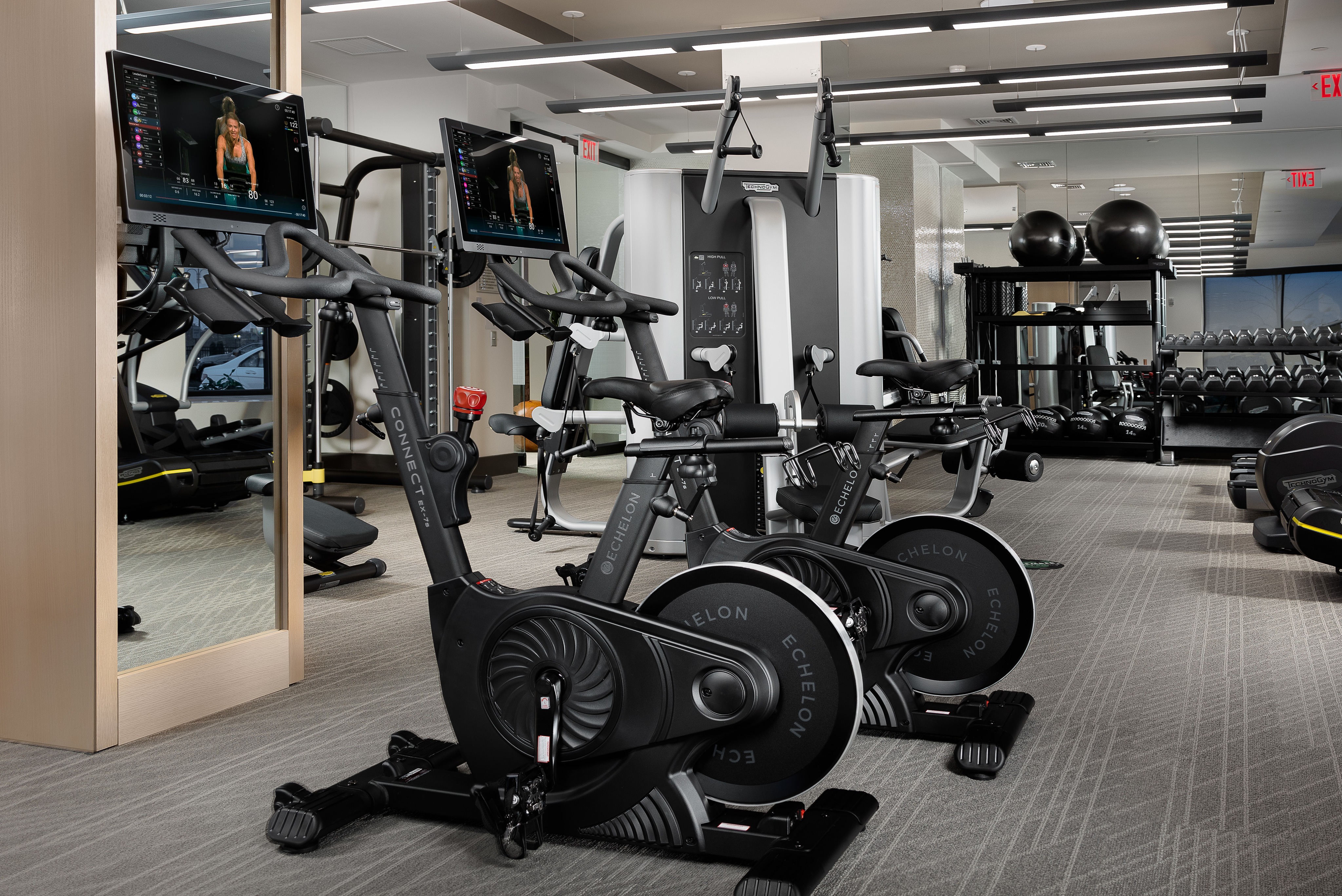 24-hour state-of-the-art fitness center with Echelon Smart Connect Bikes with on-demand classes