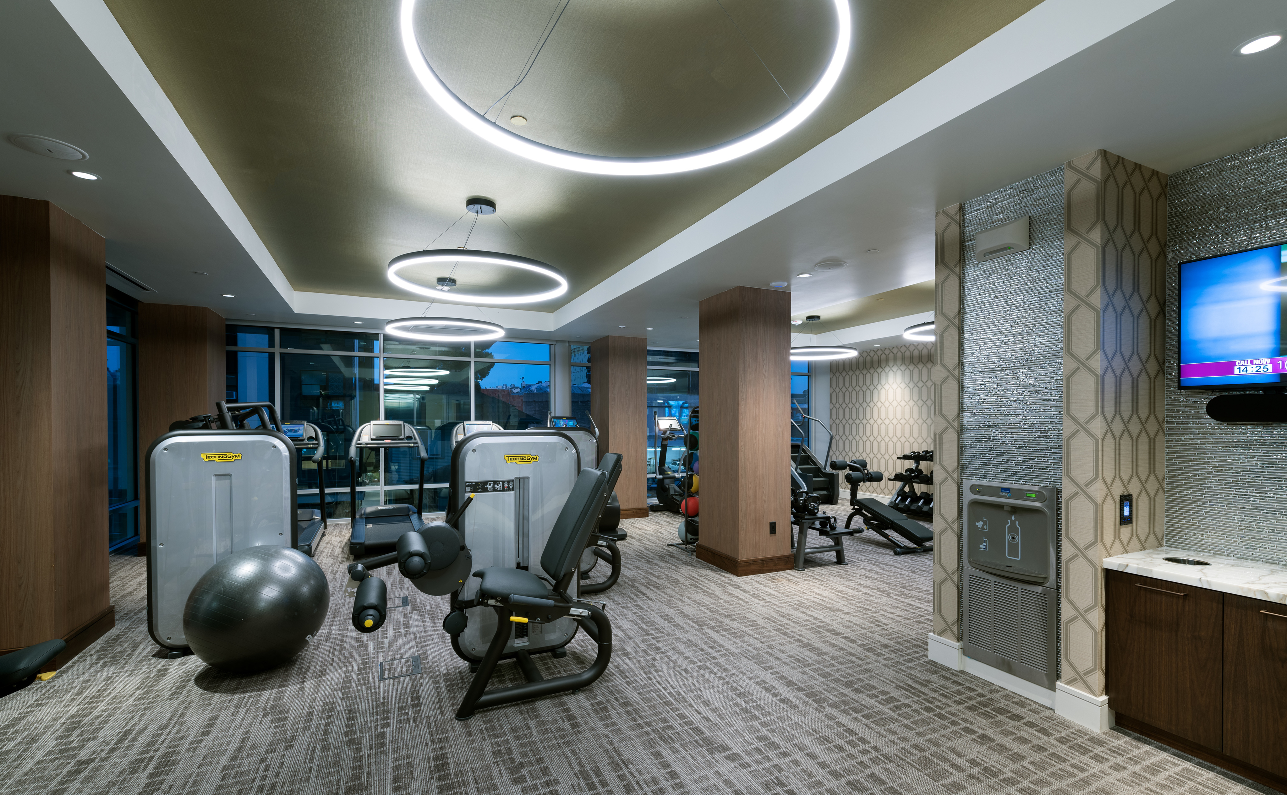 24-Hour Fitness center with tablet integrated cardio equipment at Hanover Northgate