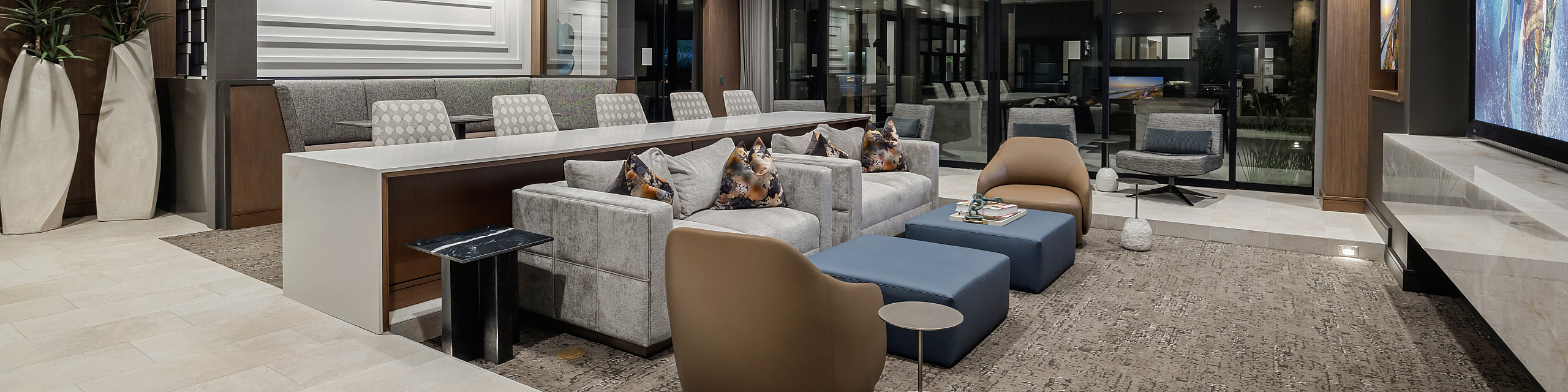 screening lounge with a variety of seating and HD projector
