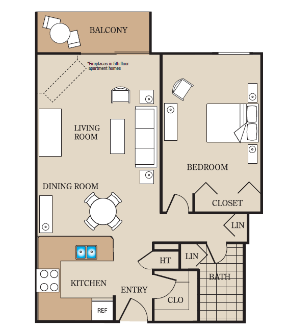1 Bedroom Floorplan | Lake + House Apartments