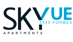 SkyVue Apartments logo showcasing modern design with the address 3333 Forbes.