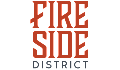 Bold 'Fireside District' logo in striking red and gray, highlighting a vibrant and modern community.