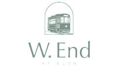 Minimalistic logo featuring a vintage tram, symbolizing charming urban lifestyle at W. End in Elon.