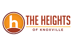 Logo of The Heights of Knoxville, featuring a bold lowercase 'h' in a warm, inviting orange circle.