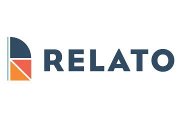 Modern and sleek Relato logo with a stylized geometric design and bold typography.