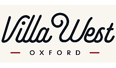Elegant logo design for Villa West in Oxford, showcasing sophisticated typography and rich color accents.