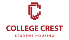 Modern logo for College Crest Student Housing, featuring a stylized 'C' emblem in vibrant red.