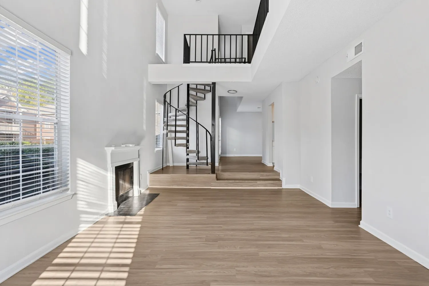 marietta apartment home spiral staircase fireplace