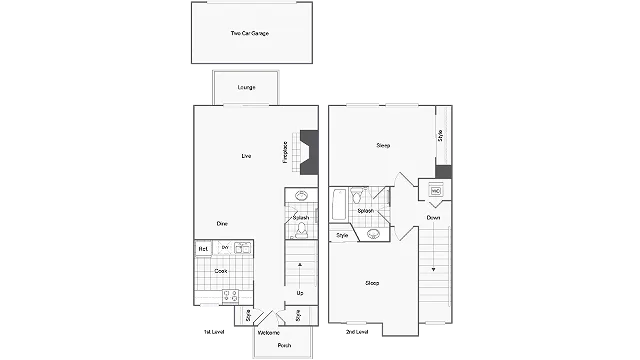 2 Bed 1.5 Bath Washer Dryer A floor plan