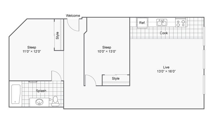 Floor Plan 22 | 2 Bedroom Apartments Denver | Renew on Stout
