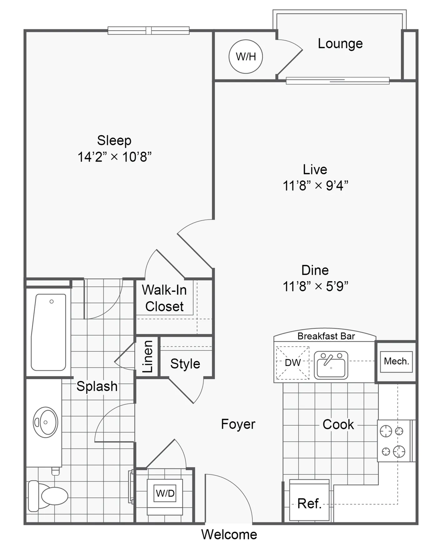 1 Bedroom Floor Plan | Apartments In Eagleville PA | Arrive Valley Forge