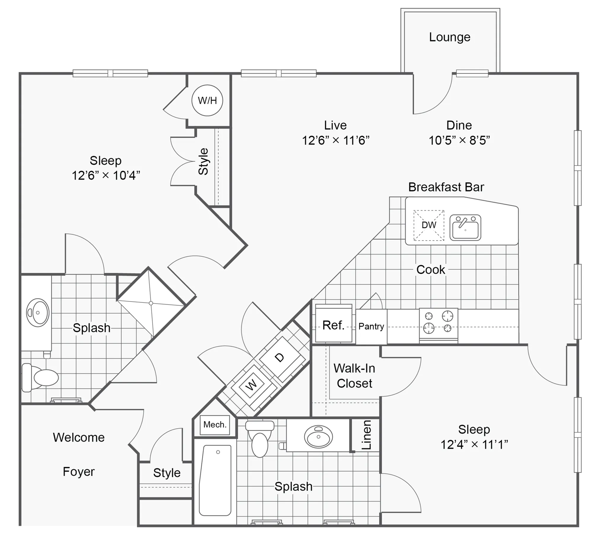2 Bedroom Floor Plan | Apartments Eagleville PA | Arrive Valley Forge