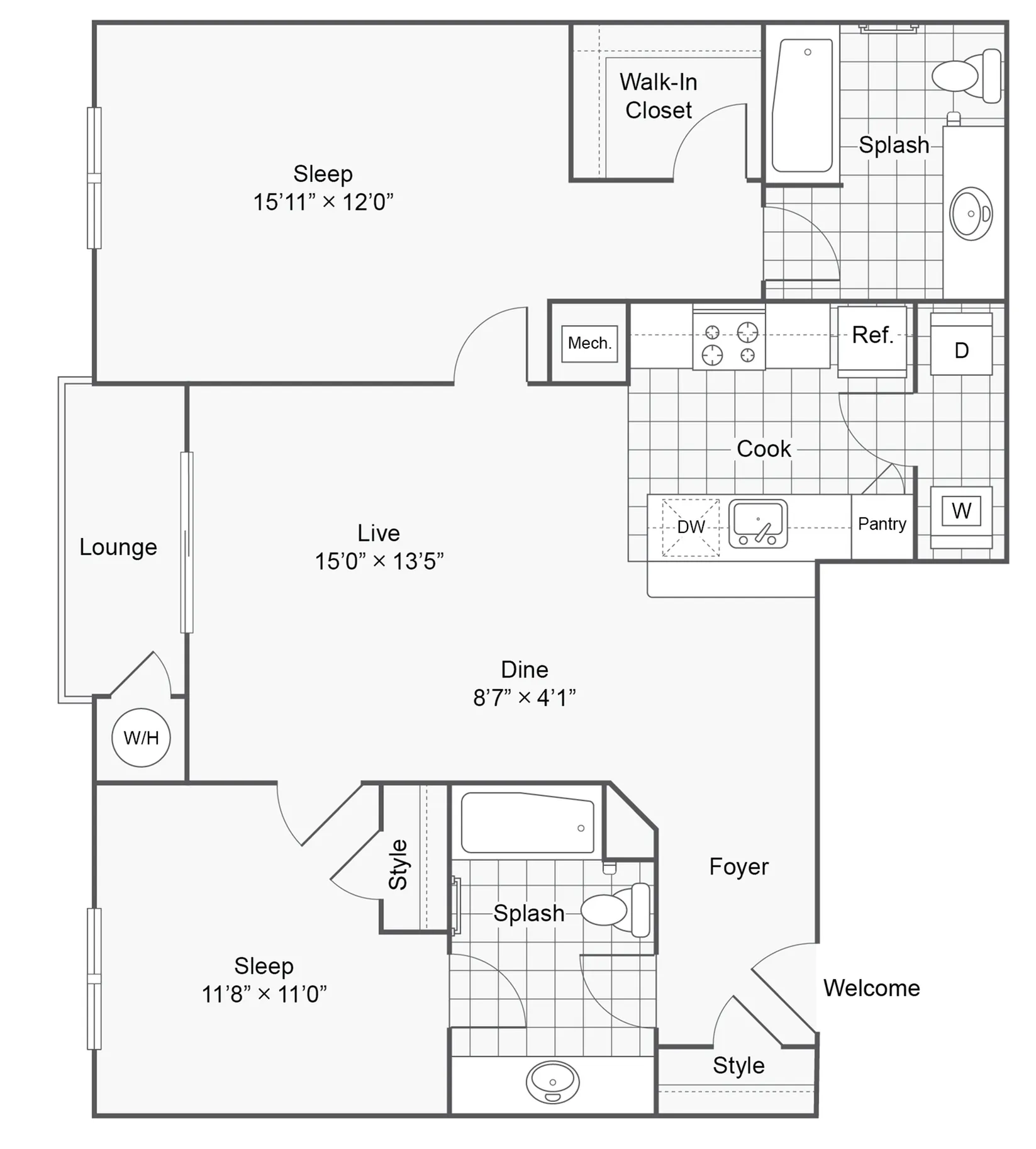 2 Bdrm Floor Plan | Apartments For Rent Near Norristown PA | Arrive Valley Forge