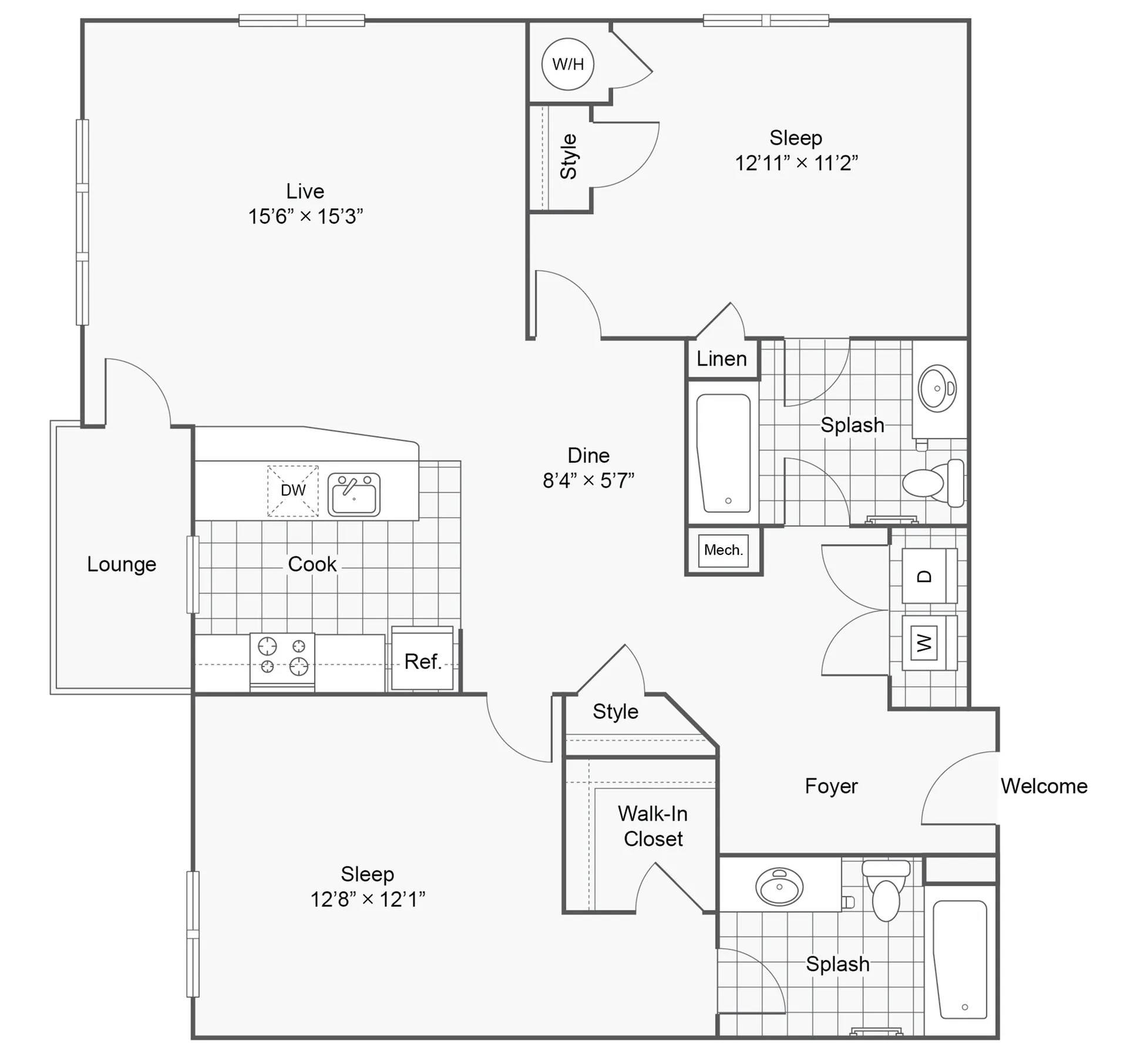 2 Bedroom Floor Plan | Apartments Eagleville PA | Arrive Valley Forge