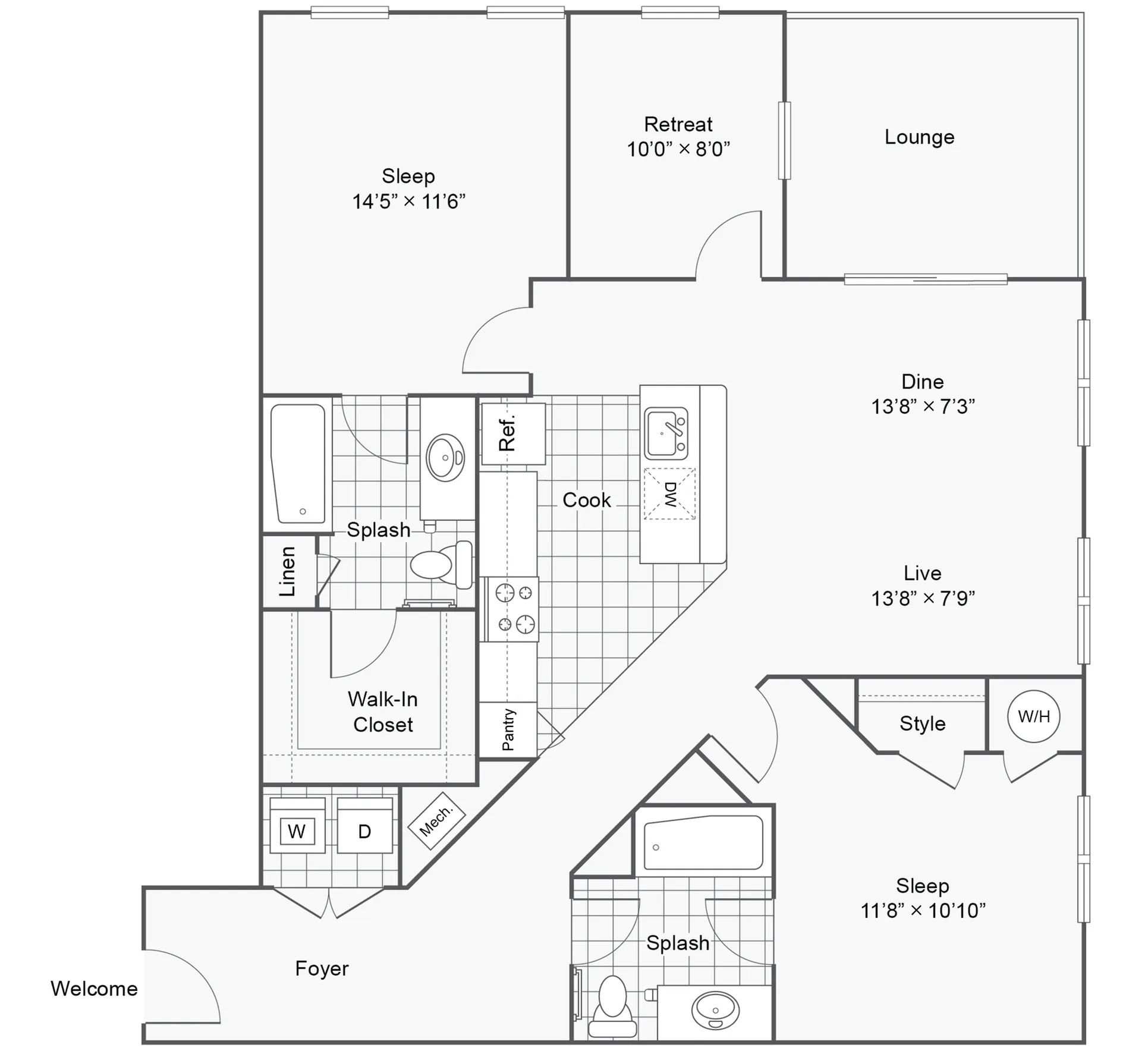 2 Bdrm Floor Plan | Apartments For Rent Near Norristown PA | Arrive Valley Forge
