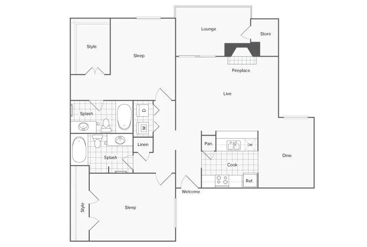 2 BR x 2 BA - B floor plan