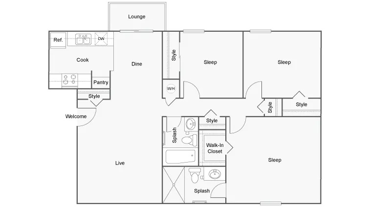 Floor Plan Layout | ReNew Highland Park Apartment Homes for Rent in Midland TX 79705