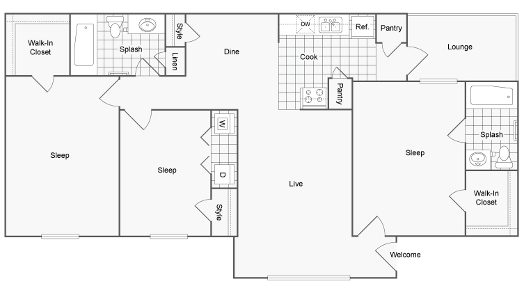 Floor Plan Layout | ReNew Garfield Apartment Homes for Rent in Midland TX 79705