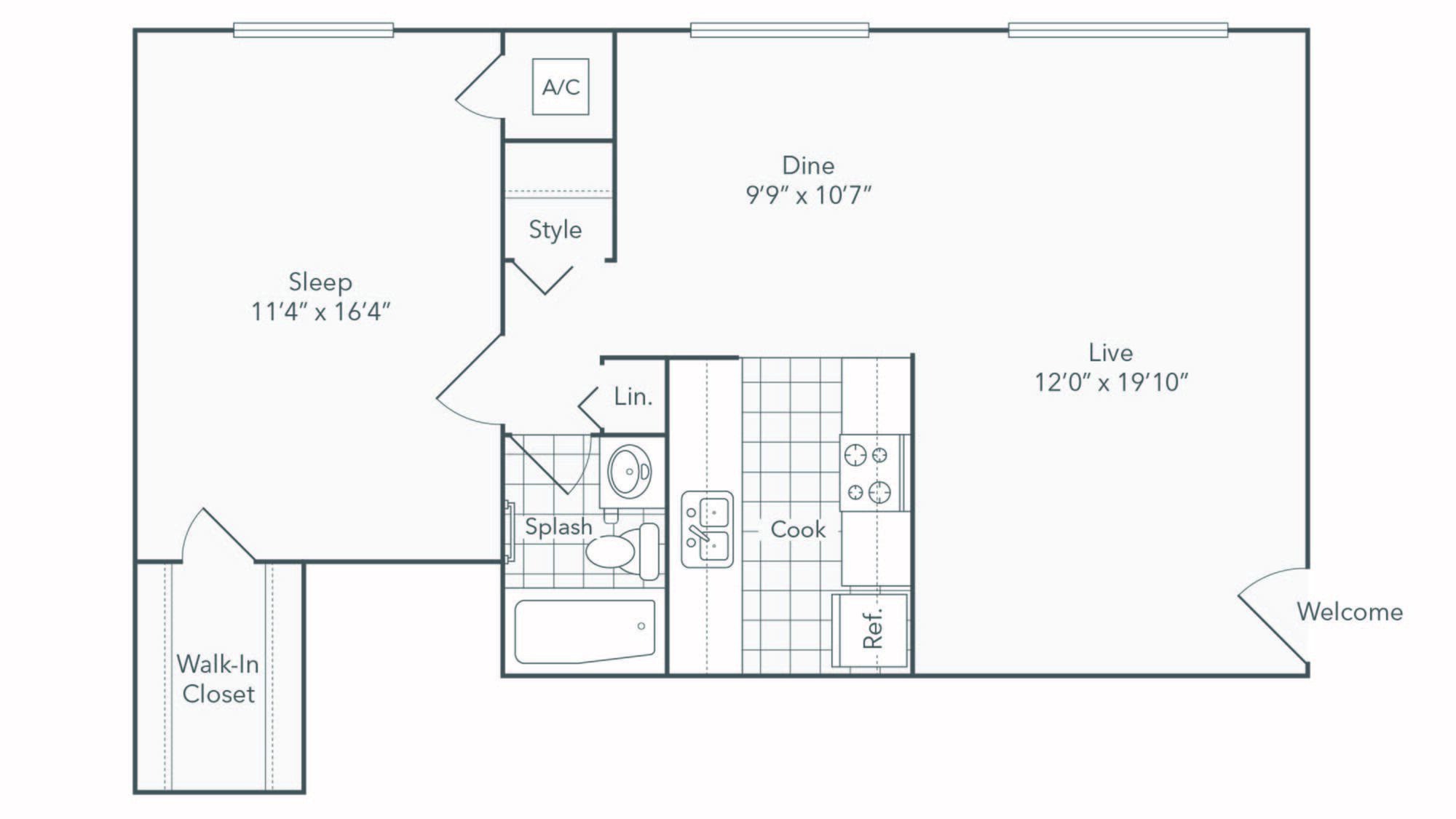 renew springfield arlington floorplan 1-bed