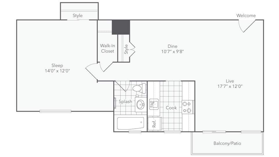 renew alexandria 1-bedroom floorplan
