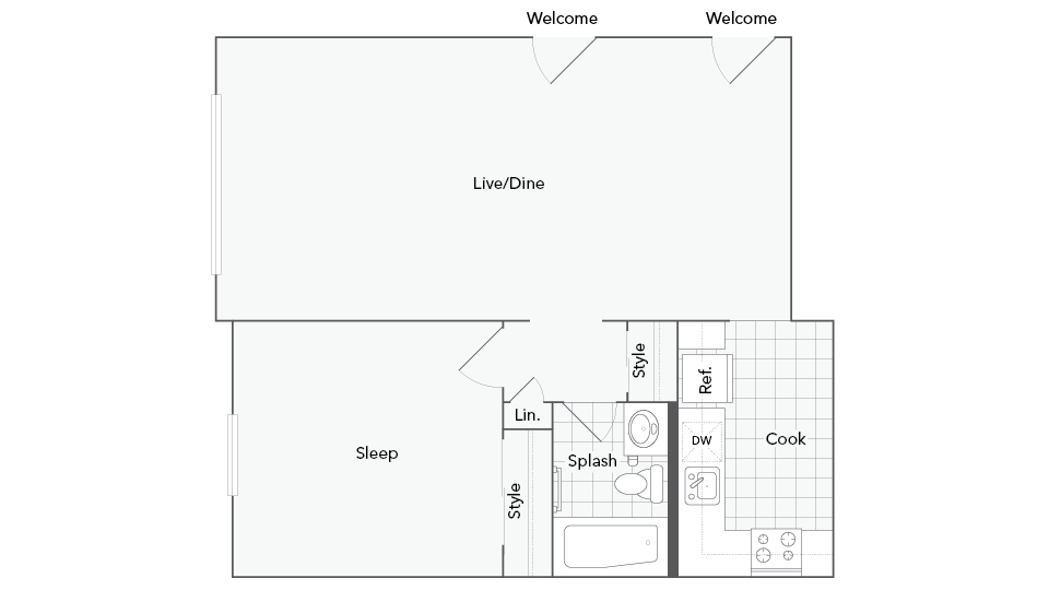 Auburn 1-Bedroom Floorplan