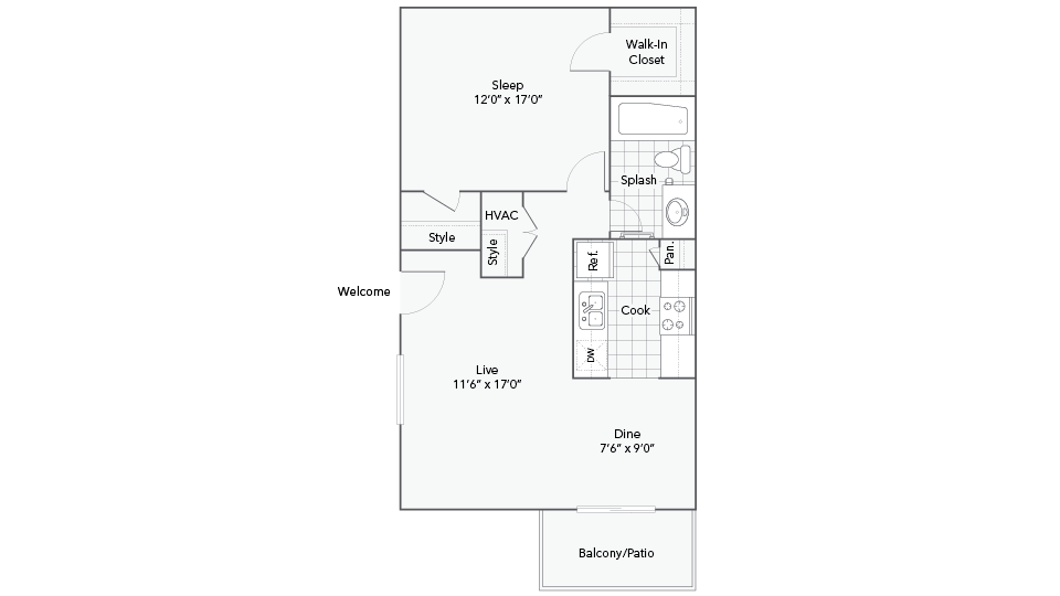 1 Bed 1 Bath A floor plan