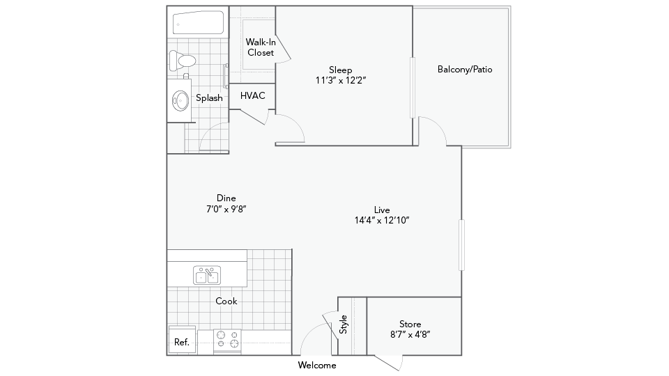 1 Bed 1 Bath B floor plan