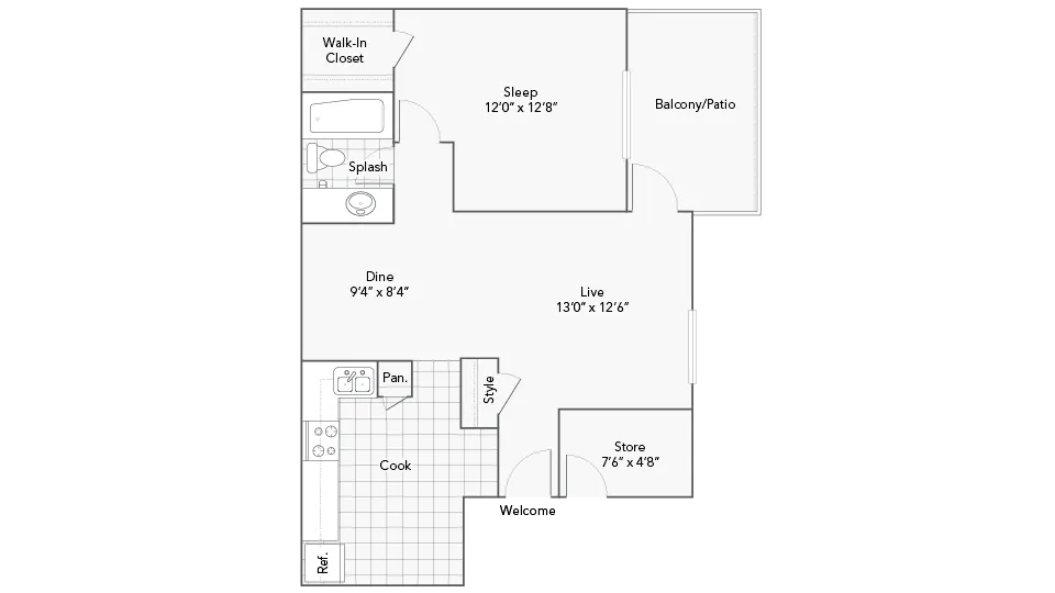1 Bed 1 Bath C floor plan