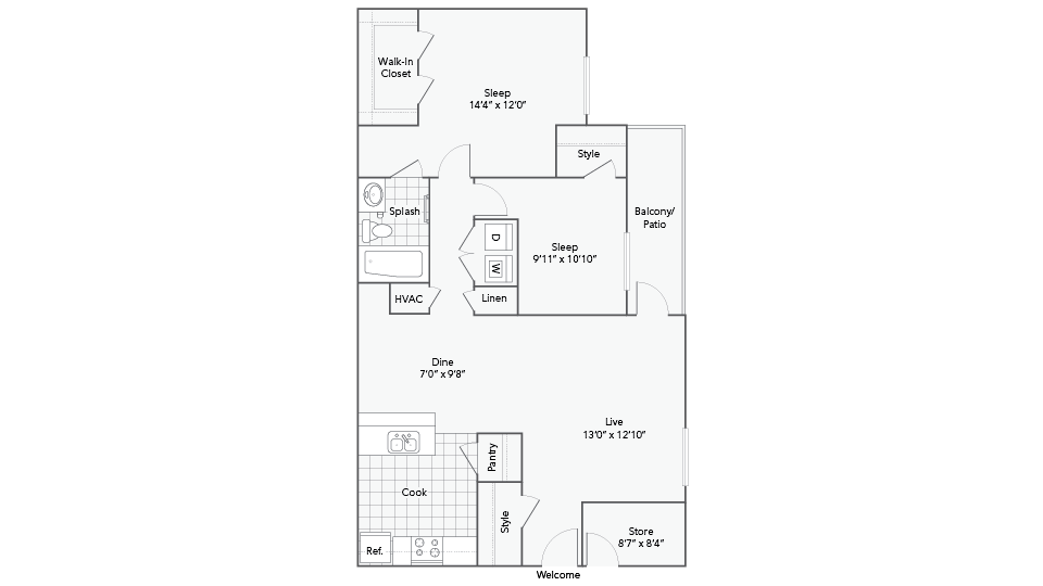 2 Bed 1 Bath Washer Dryer A floor plan