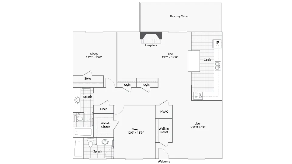 2 Bed 2 Bath A floor plan