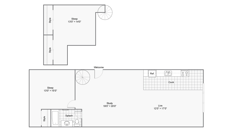 2 Bed 1 Bath F floor plan