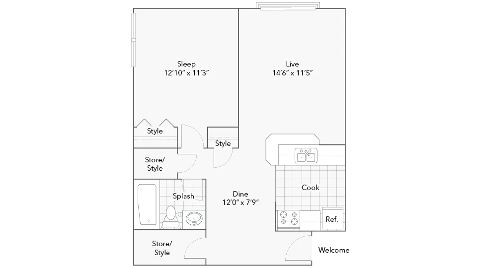 Elmwood | 1-Bedroom Floorplan