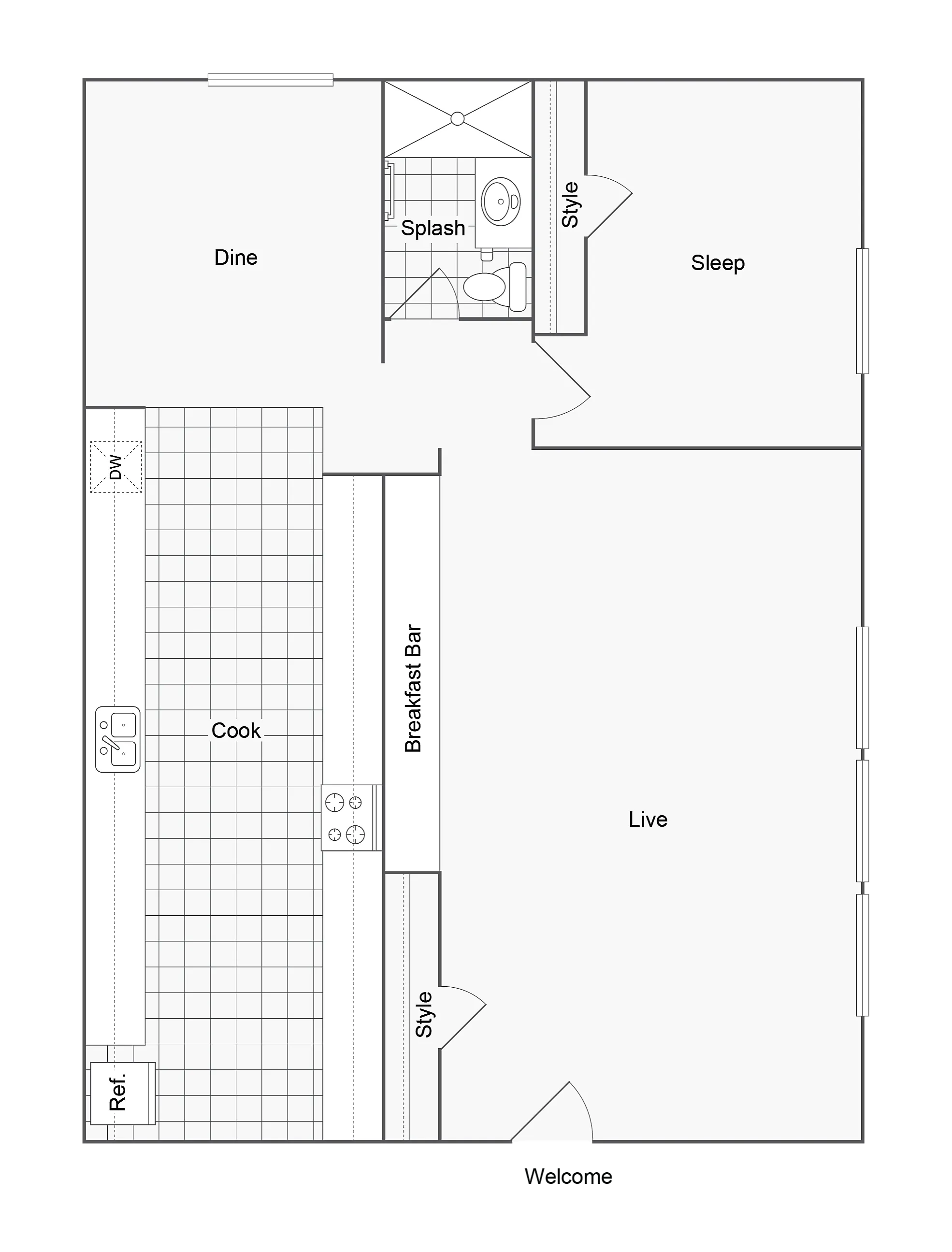 Oakland | 1-Bedroom Floorplan