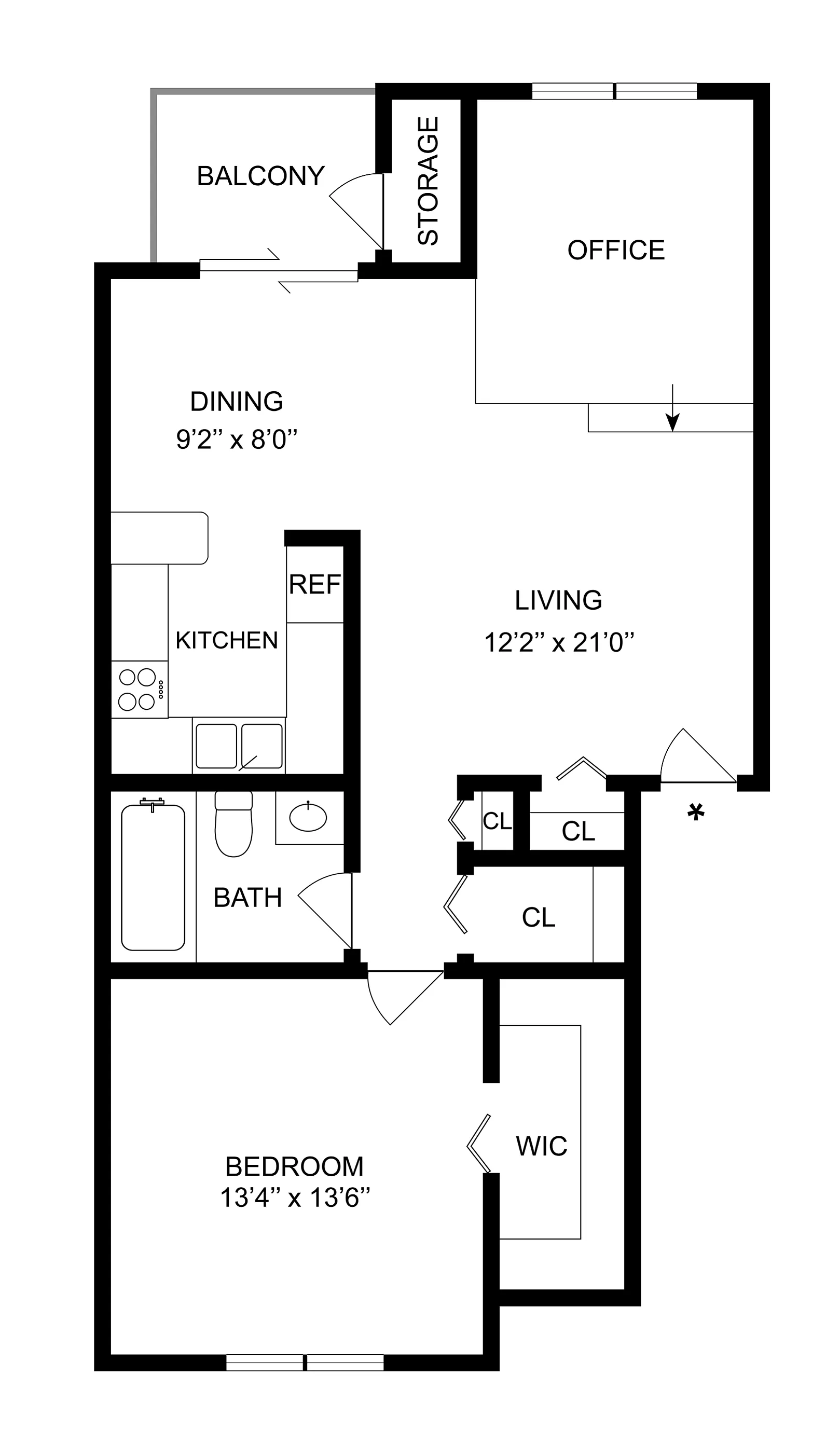 1x1 | 1-Bedroom Floorplan