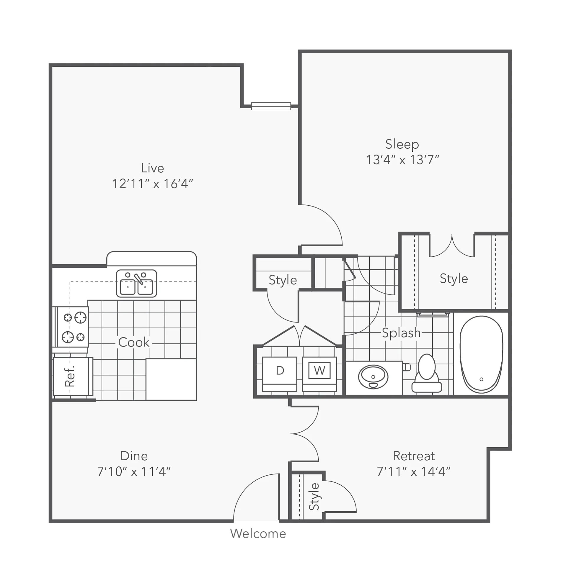 Loring | 1-Bedroom Floorplan