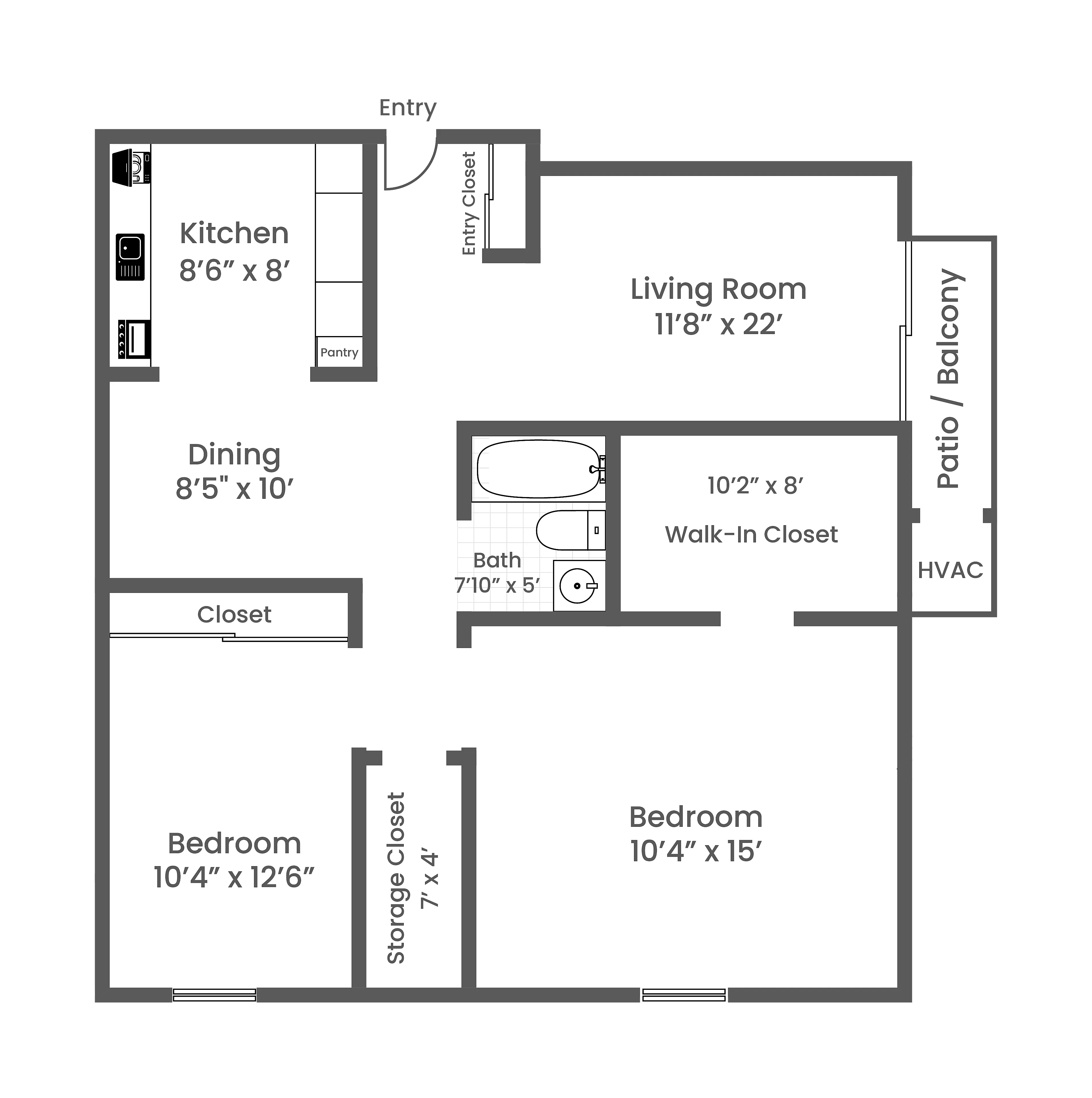 2 Bed 1 Bath