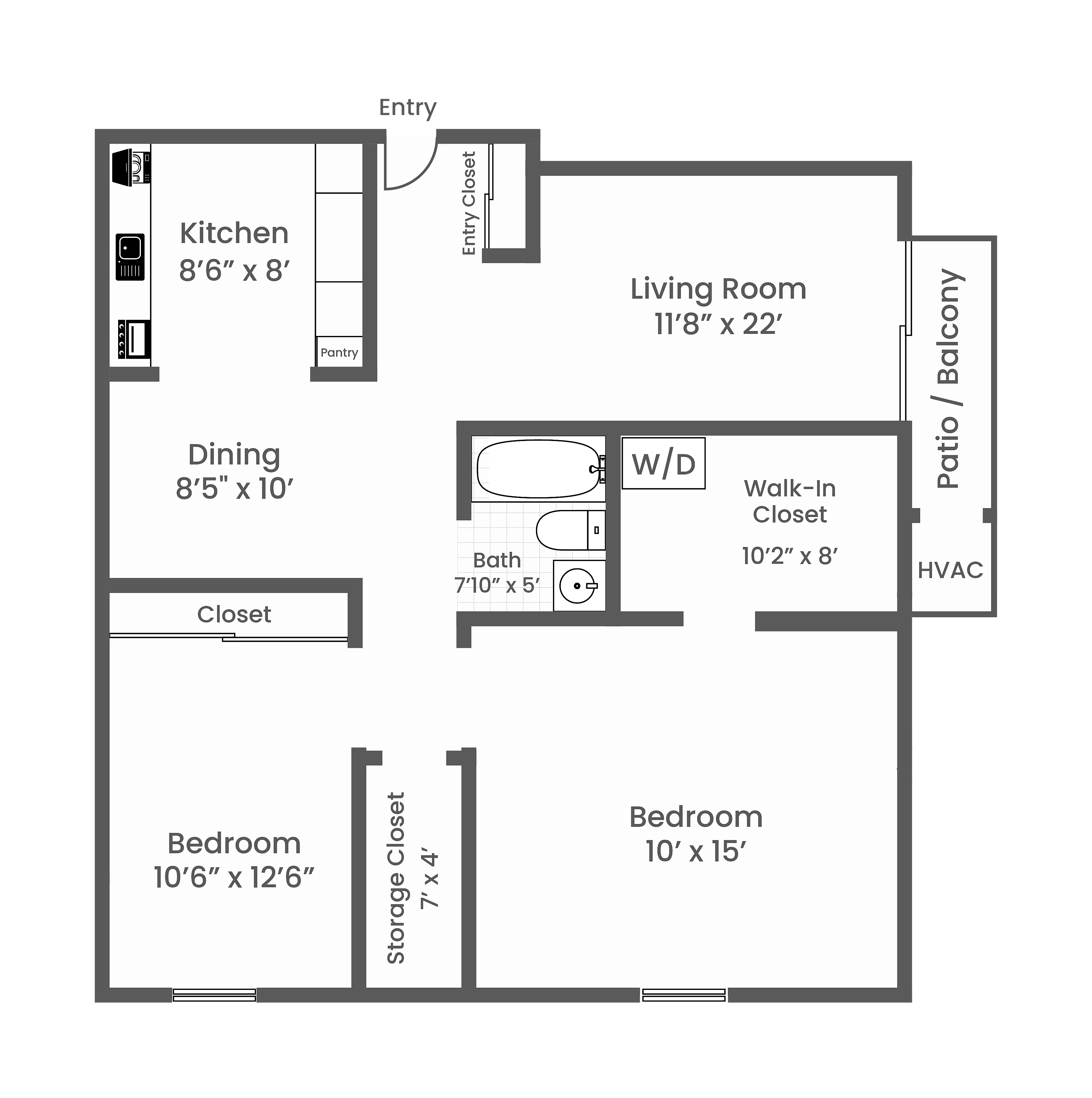 2 Bed 1 Bath Washer Dryer