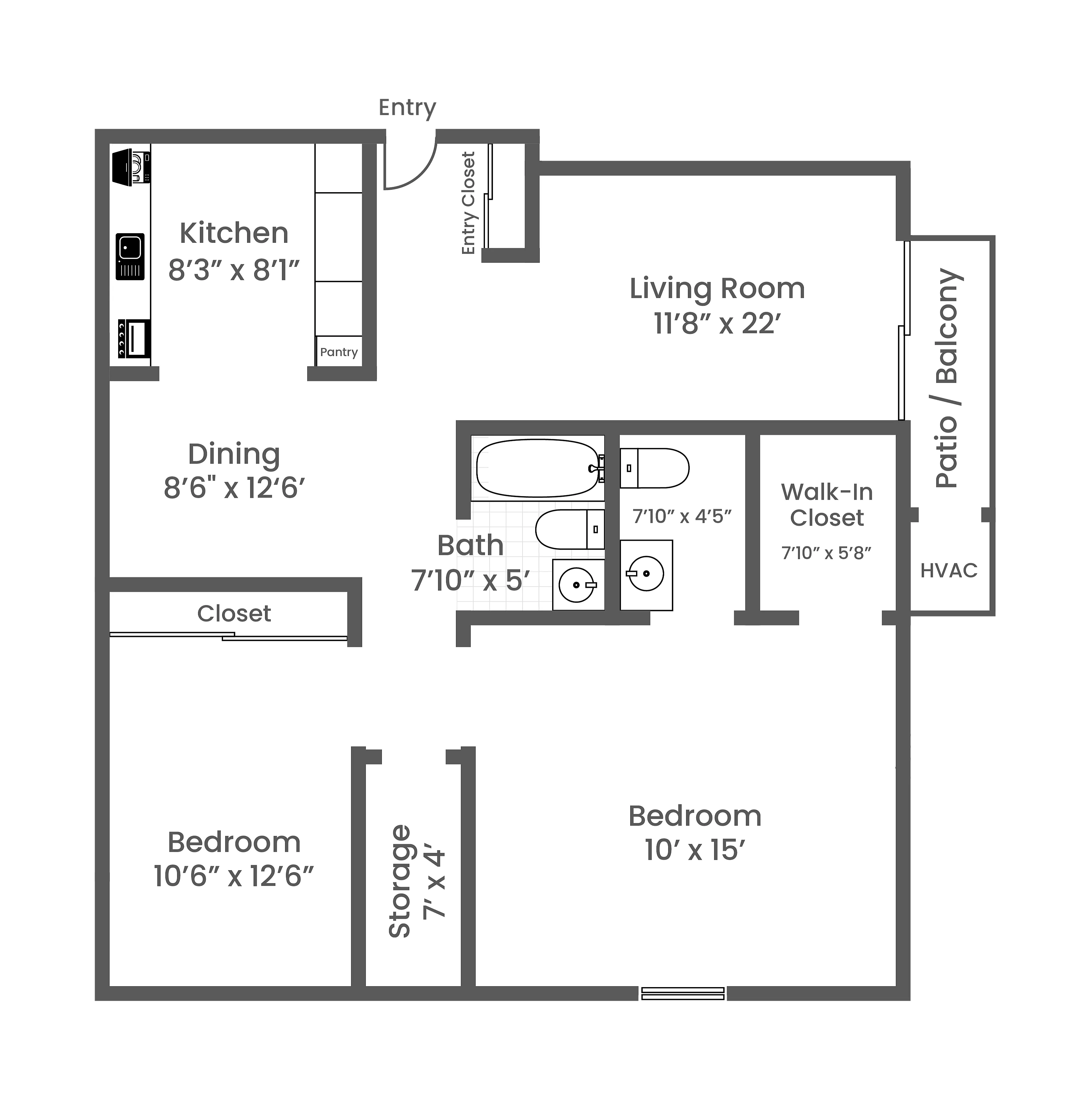2 Bed 1.5 Bath