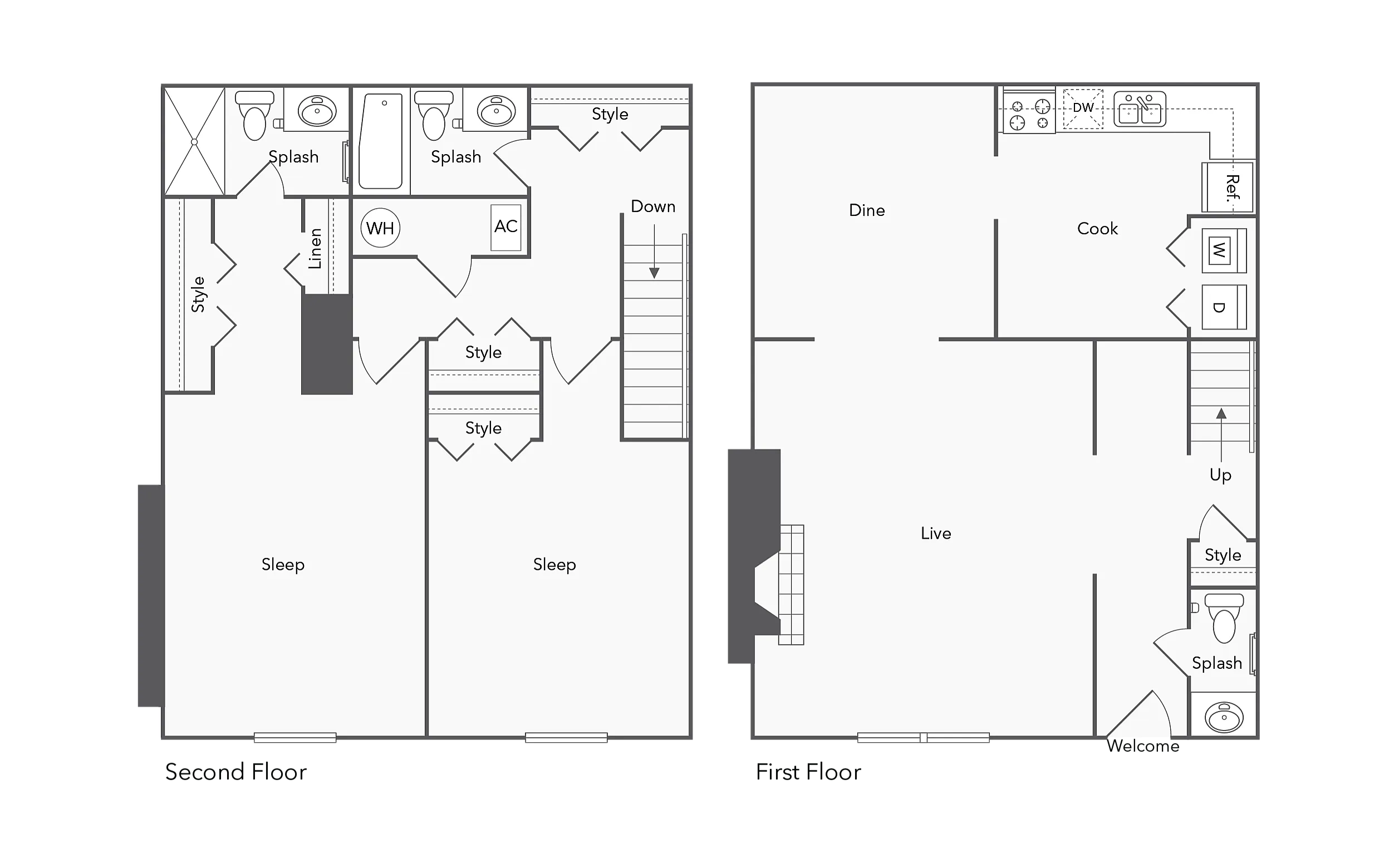 2 BR x 2.5 BA - Townhome - Washer/Dryer floor plan