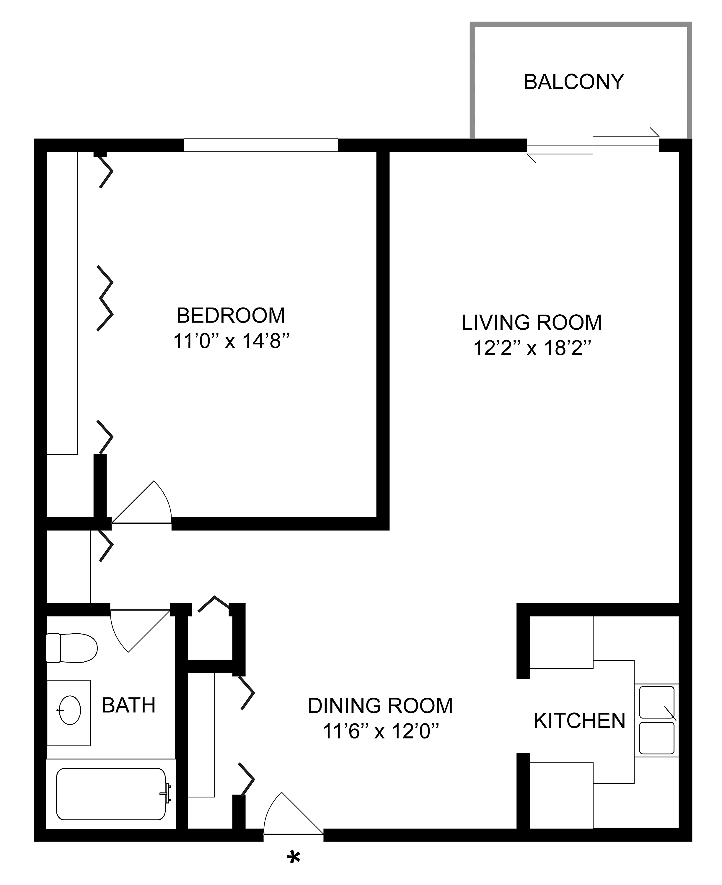 1x1A floor plan