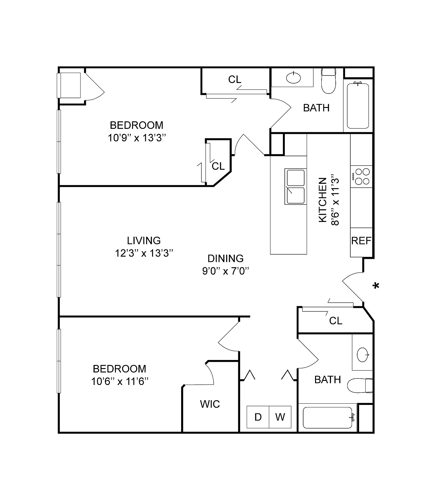 2x2a | 2-Bedroom Floorplan
