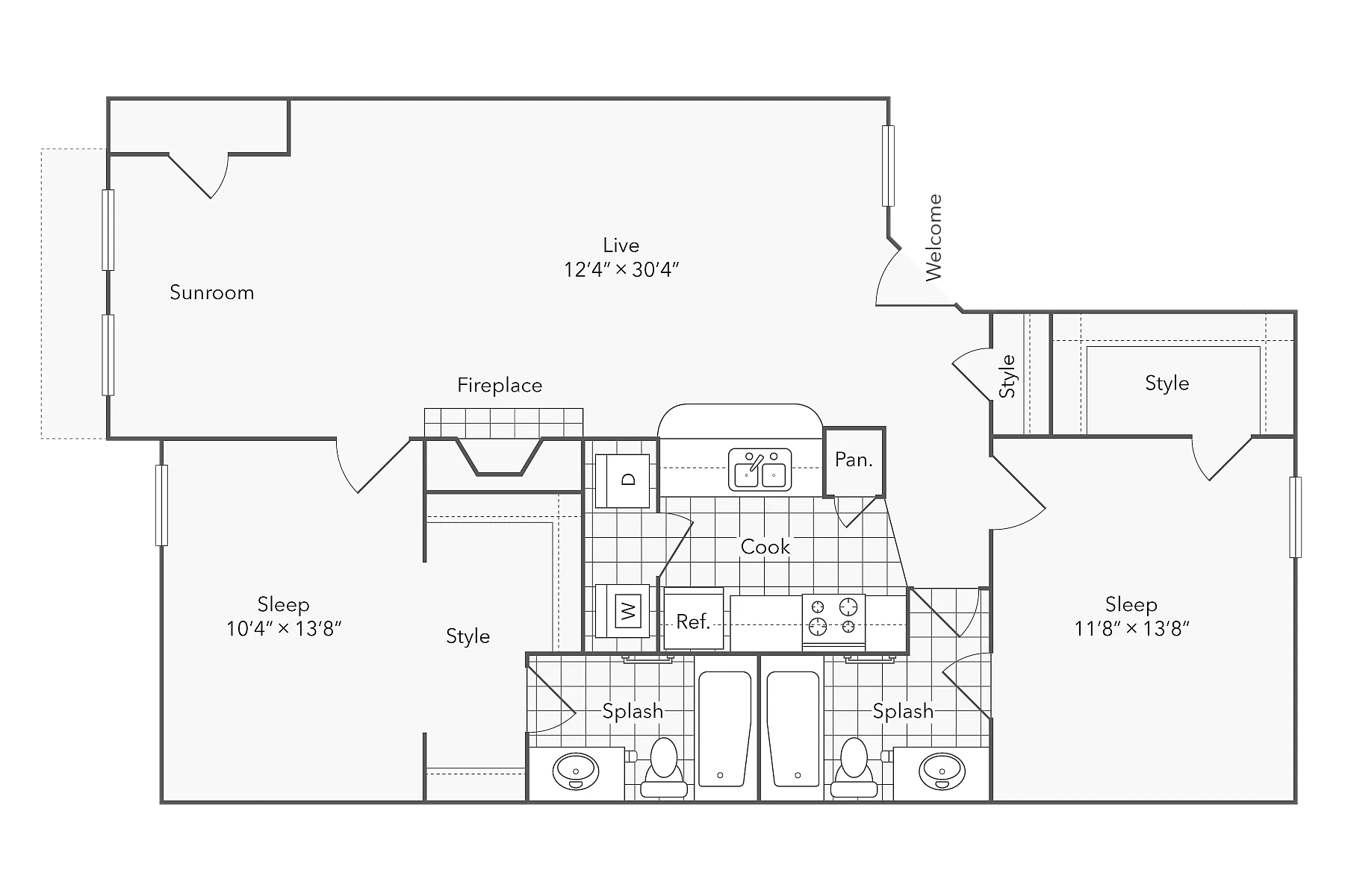 2 BR x 2 BA with Washer/Dryer