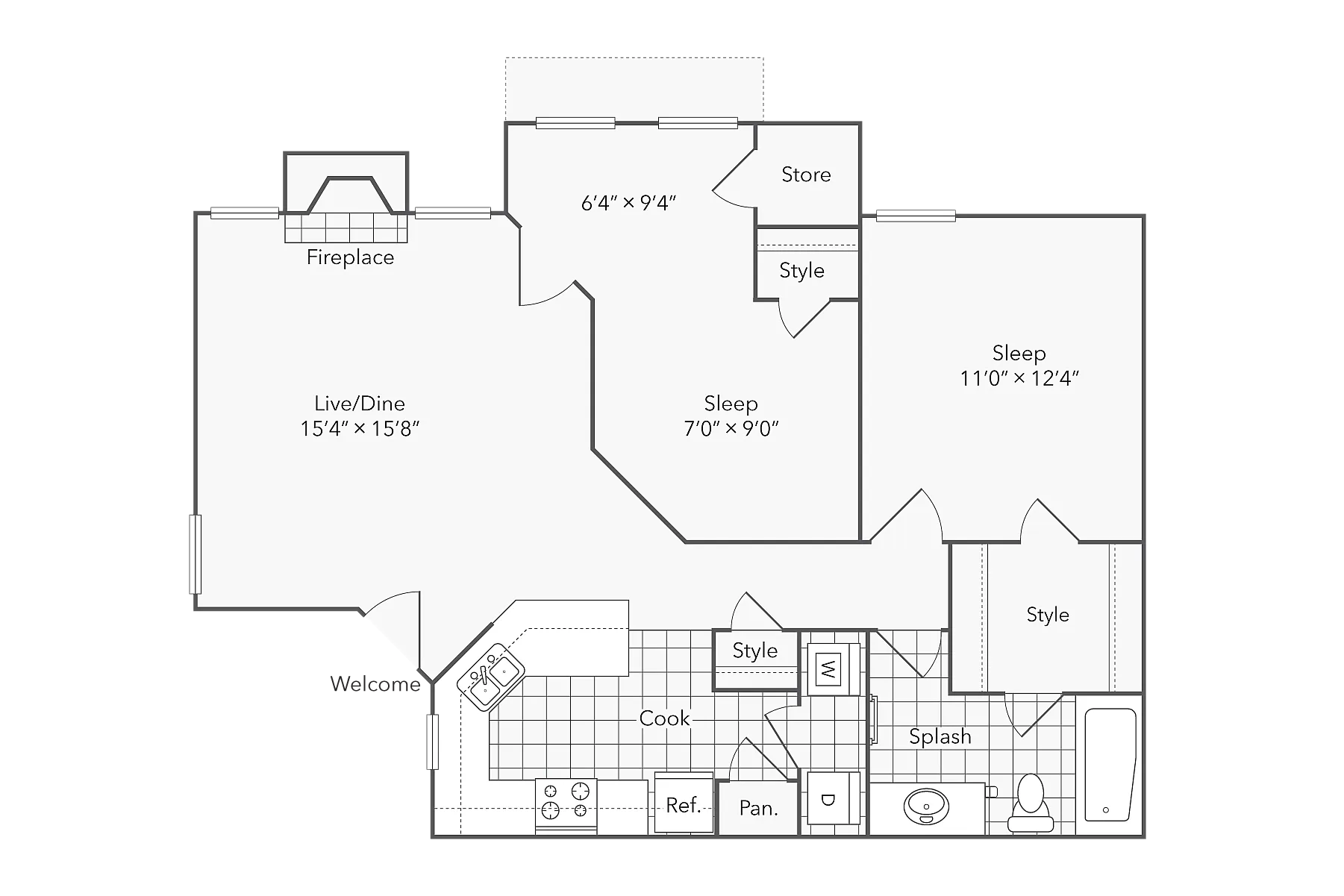 2 BR x 1BA with Washer/Dryer
