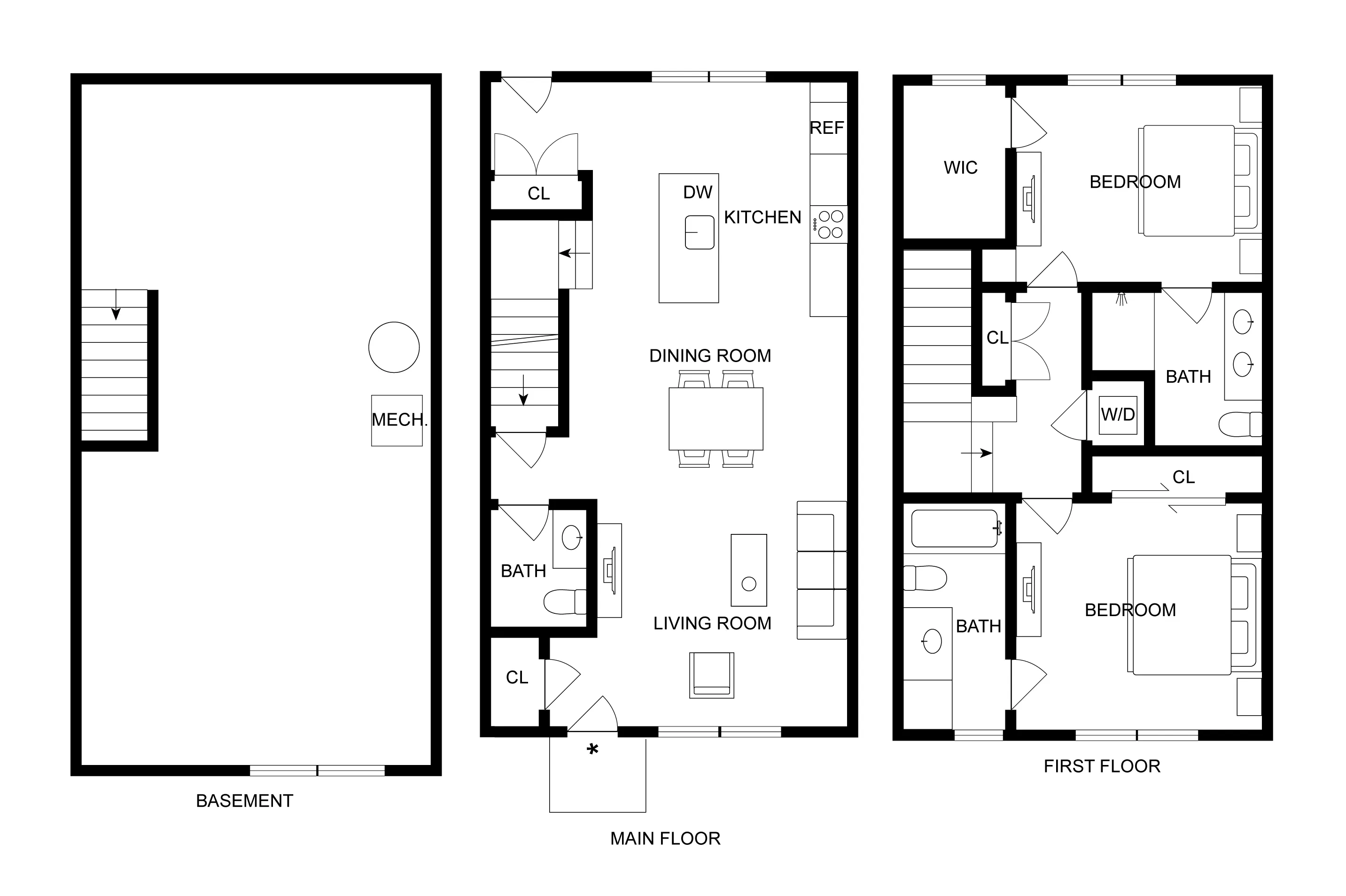 2BD x 2.5BA Townhome floor plan