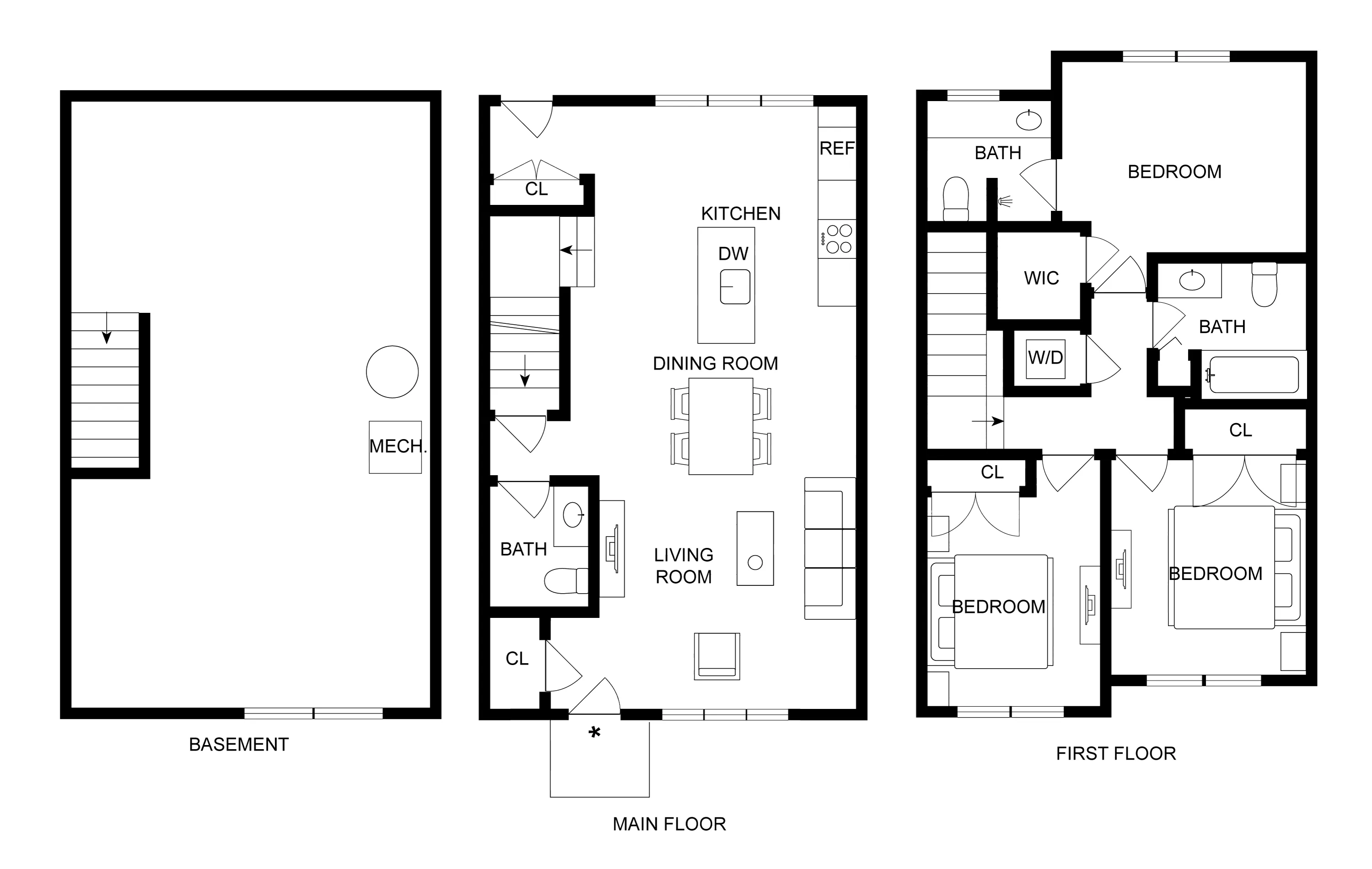 3BD x 2.5BA Townhome floor plan