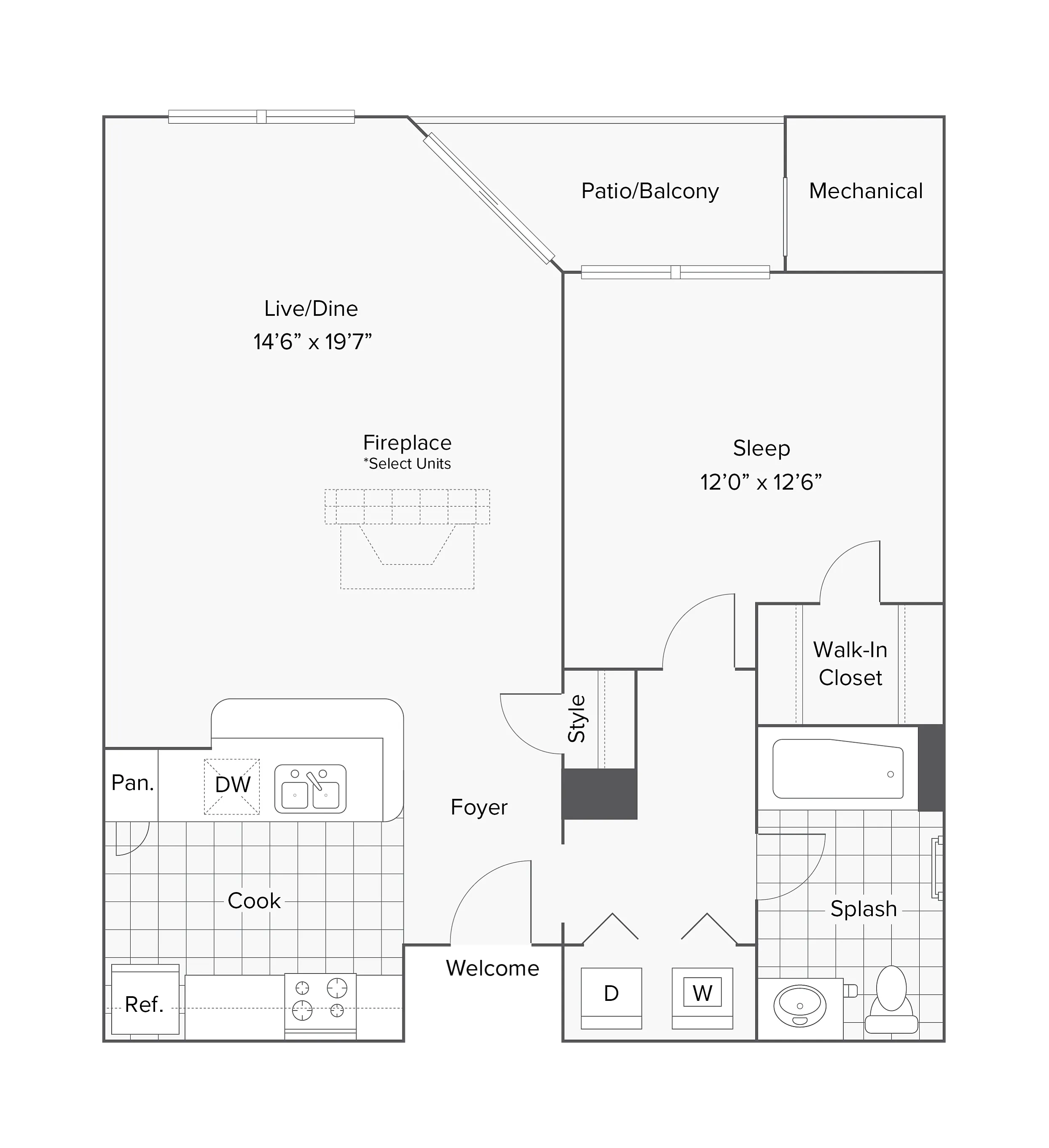 Auburn | 1-Bedroom Floorplan
