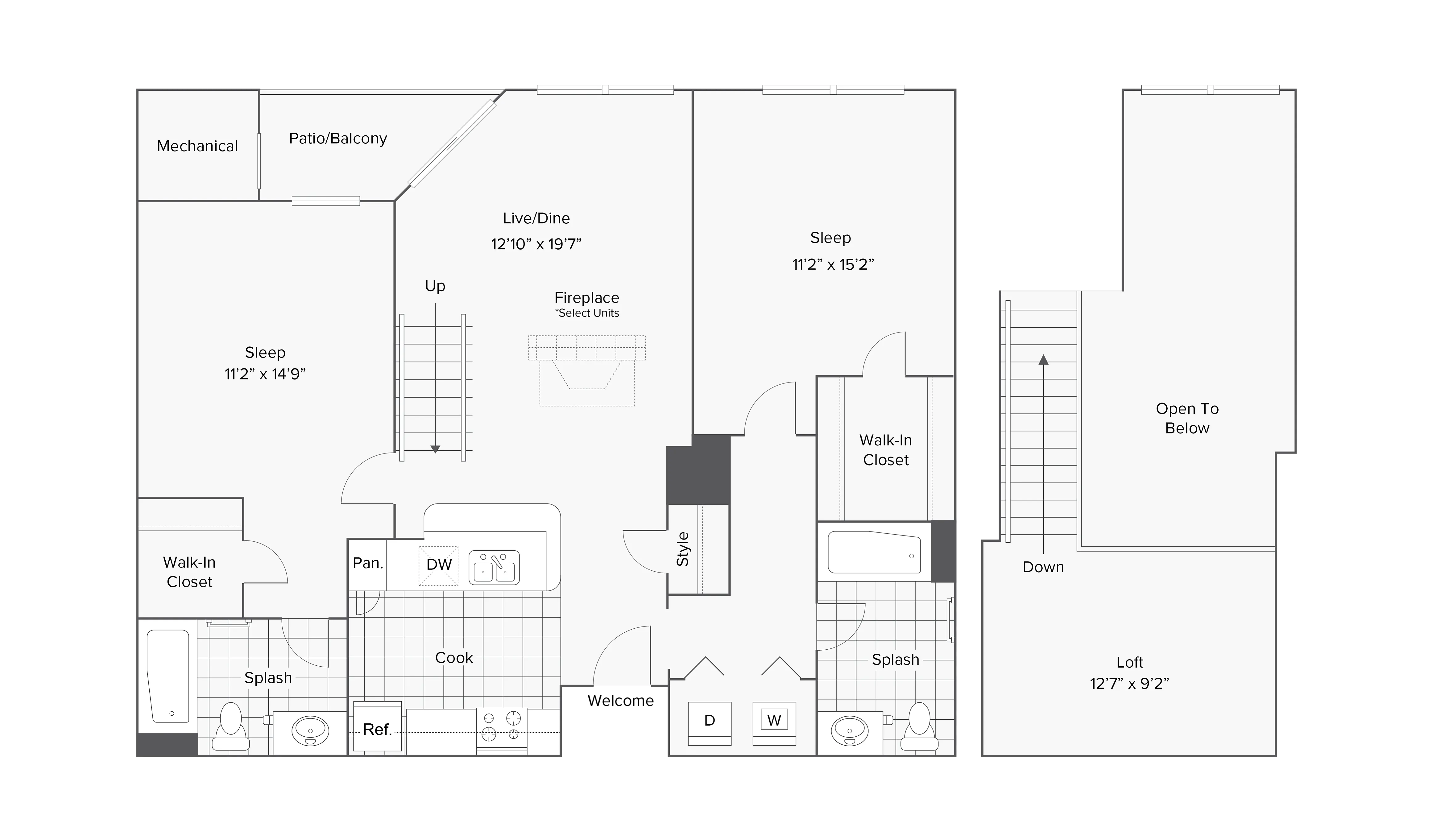 Chelsea Loft | 2-Bedroom Floorplan