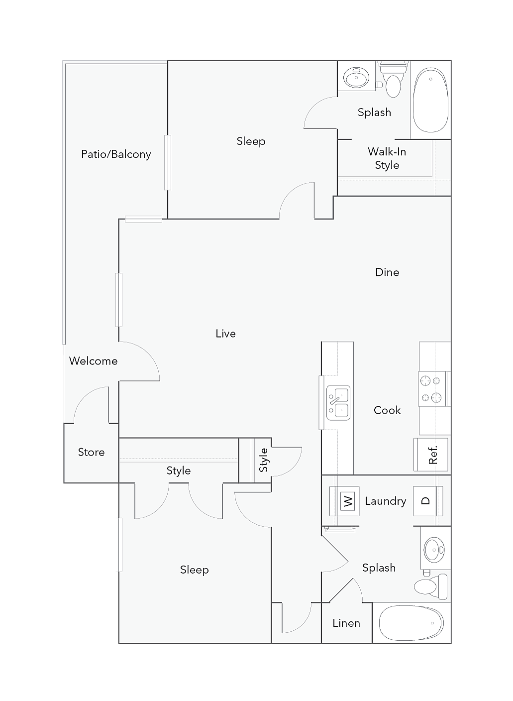 2 Bed 2 Bath A Floorplan