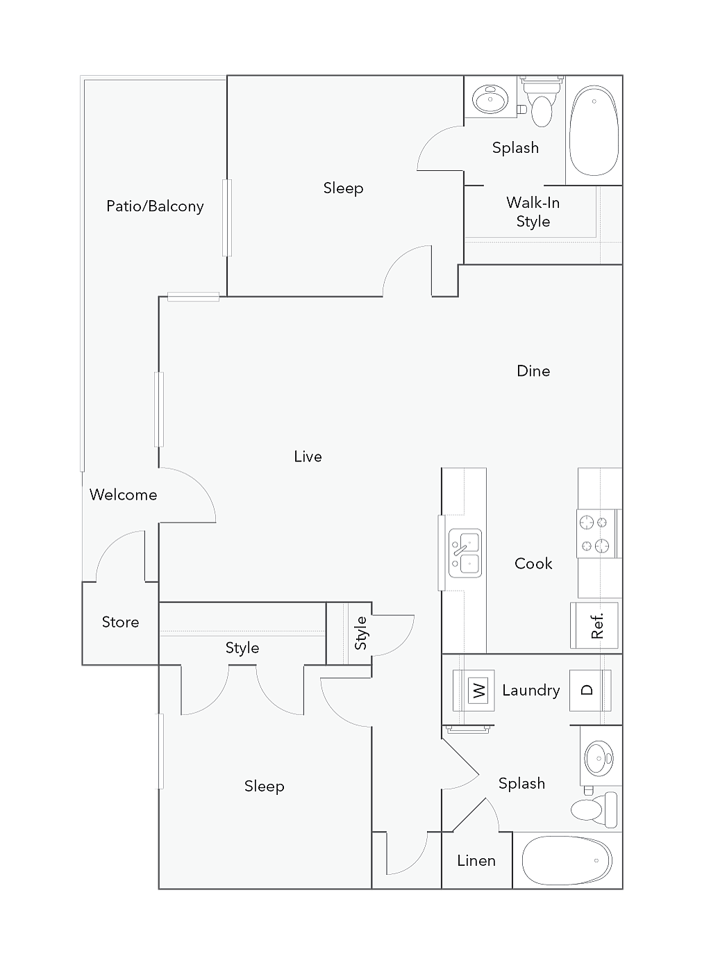 2 Bed 2 Bath B Floorplan