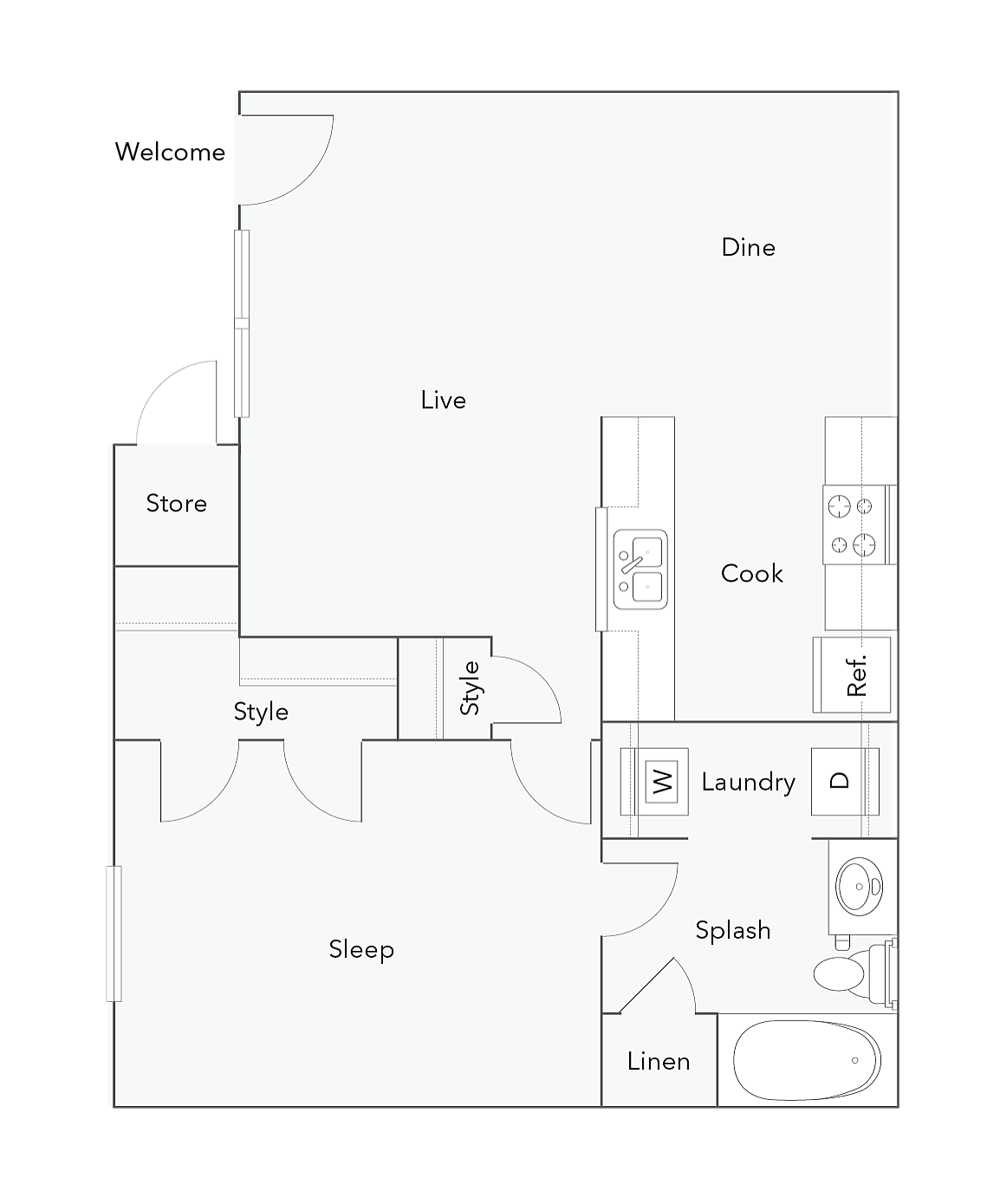 1 Bed 1 Bath Floorplan